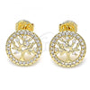 Oro Laminado Stud Earring, Gold Filled Style Tree Design, with White Micro Pave, Polished, Golden Finish, 02.156.0449