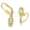 Oro Laminado Dangle Earring, Gold Filled Style Little Girl Design, with White Micro Pave, Polished, Golden Finish, 02.316.0064