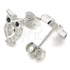 Sterling Silver Stud Earring, Owl Design, with Black and White Cubic Zirconia, Polished, Rhodium Finish, 02.336.0124