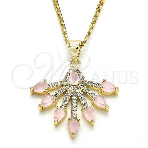 Oro Laminado Pendant Necklace, Gold Filled Style Teardrop Design, with Rose Water Opal and White Cubic Zirconia, Polished, Golden Finish, 04.156.0185.20