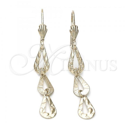 Oro Laminado Long Earring, Gold Filled Style Teardrop Design, Golden Finish, 02.63.0733
