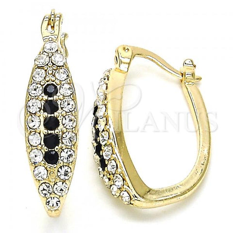 Oro Laminado Small Hoop, Gold Filled Style with Black and White Crystal, Polished, Golden Finish, 02.100.0083.4.15