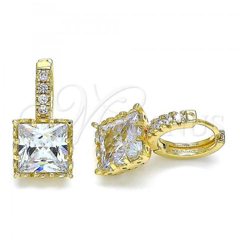 Oro Laminado Huggie Hoop, Gold Filled Style with White Cubic Zirconia and White Micro Pave, Polished, Golden Finish, 02.210.0503.15