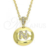 Oro Laminado Fancy Pendant, Gold Filled Style Initials Design, with White Cubic Zirconia, Polished, Golden Finish, 05.341.0011