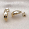 Oro Laminado Stud Earring, Gold Filled Style Chunky Design, with White Micro Pave, Polished, Golden Finish, 02.195.0309