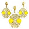 Oro Laminado Earring and Pendant Adult Set, Gold Filled Style Ball Design, with Yellow Opal and White Crystal, Polished, Golden Finish, 10.91.0342.3