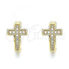 Oro Laminado Huggie Hoop, Gold Filled Style Cross Design, with White Micro Pave, Polished, Golden Finish, 02.195.0145.15
