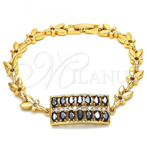 Oro Laminado Fancy Bracelet, Gold Filled Style with Black and White Cubic Zirconia, Polished, Golden Finish, 03.210.0108.07