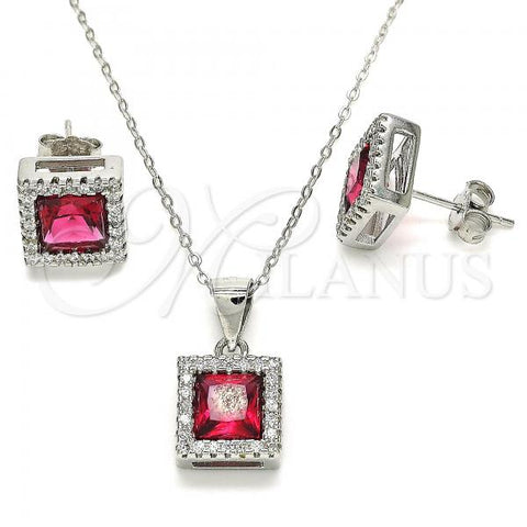 Sterling Silver Earring and Pendant Adult Set, with Ruby Cubic Zirconia and White Crystal, Polished, Rhodium Finish, 10.175.0073.3