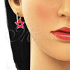 Oro Laminado Huggie Hoop, Gold Filled Style Star Design, Dark Pink Enamel Finish, Golden Finish, 02.362.0003.1.12