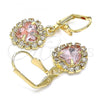 Oro Laminado Dangle Earring, Gold Filled Style Heart Design, with Rose and White Crystal, Polished, Golden Finish, 02.122.0114.2