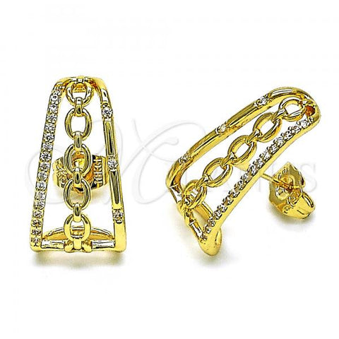 Oro Laminado Stud Earring, Gold Filled Style Rolo Design, with White Micro Pave, Polished, Golden Finish, 02.156.0660