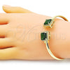 Oro Laminado Individual Bangle, Gold Filled Style with Green Cubic Zirconia and White Micro Pave, Polished, Golden Finish, 07.381.0002.3