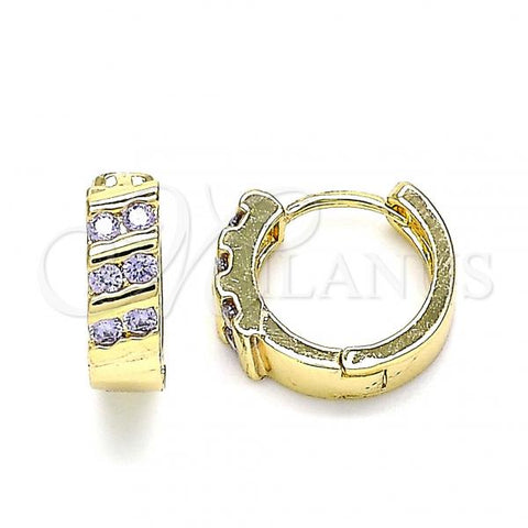 Oro Laminado Huggie Hoop, Gold Filled Style with Amethyst Cubic Zirconia, Polished, Golden Finish, 02.210.0609.1.12