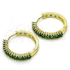 Oro Laminado Huggie Hoop, Gold Filled Style with Green Cubic Zirconia, Polished, Golden Finish, 02.210.0105.17.25