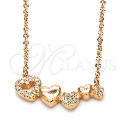 Sterling Silver Pendant Necklace, Heart Design, with White Cubic Zirconia, Polished, Rose Gold Finish, 04.336.0053.1.16