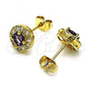 Oro Laminado Stud Earring, Gold Filled Style with Amethyst and White Cubic Zirconia, Polished, Golden Finish, 02.344.0081.3