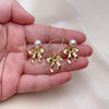 Oro Laminado Earring and Pendant Adult Set, Gold Filled Style Bow and Ball Design, with Ivory Pearl, Polished, Golden Finish, 10.417.0003
