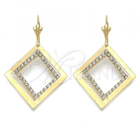 Oro Laminado Long Earring, Gold Filled Style with  Cubic Zirconia, Golden Finish, 88.006
