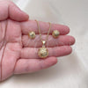 Oro Laminado Earring and Pendant Adult Set, Gold Filled Style Ball and Twist Design, Polished, Golden Finish, 10.342.0176