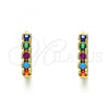 Oro Laminado Huggie Hoop, Gold Filled Style with Multicolor Cubic Zirconia, Polished, Golden Finish, 02.210.0550.4.15
