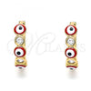 Oro Laminado Huggie Hoop, Gold Filled Style Evil Eye Design, with White Cubic Zirconia, Red Enamel Finish, Golden Finish, 02.213.0196.2.15