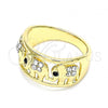 Oro Laminado Multi Stone Ring, Gold Filled Style Elephant Design, with White and Black Crystal, Polished, Golden Finish, 01.380.0004.09