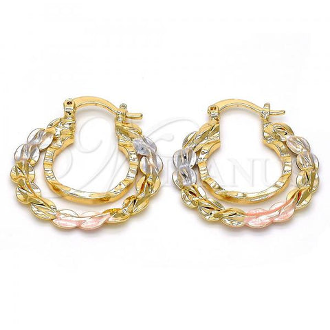 Oro Laminado Small Hoop, Gold Filled Style Diamond Cutting Finish, Tricolor, 02.170.0148.25