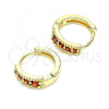 Oro Laminado Huggie Hoop, Gold Filled Style with Garnet Cubic Zirconia, Polished, Golden Finish, 02.210.0639.1.12