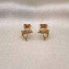 Oro Laminado Stud Earring, Gold Filled Style Dolphin Design, with White Micro Pave, Polished, Golden Finish, 02.342.0287