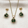 Oro Laminado Earring and Pendant Adult Set, Gold Filled Style Ball Design, with Green Cubic Zirconia, Polished, Golden Finish, 10.342.0252