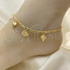 Oro Laminado Charm Anklet , Gold Filled Style Heart and Flower Design, Polished, Golden Finish, 03.32.0604.10