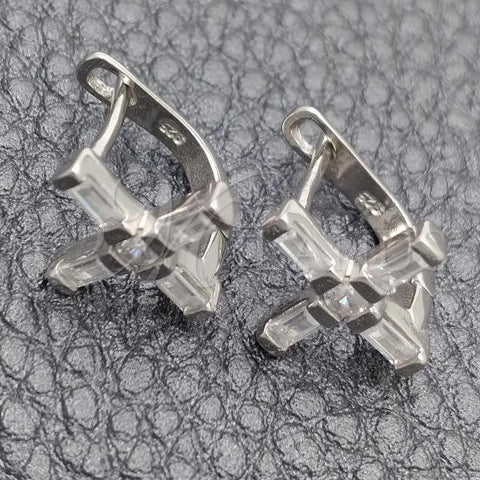Sterling Silver Leverback Earring, Cross Design, with White Cubic Zirconia, Polished, Rhodium Finish, 02.398.0001