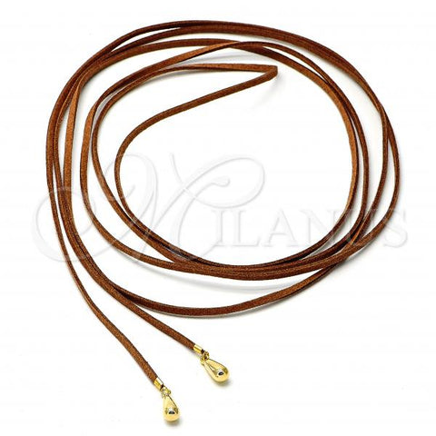 Oro Laminado Fancy Necklace, Gold Filled Style Brown Leather Finish, Golden Finish, 04.09.0024.1