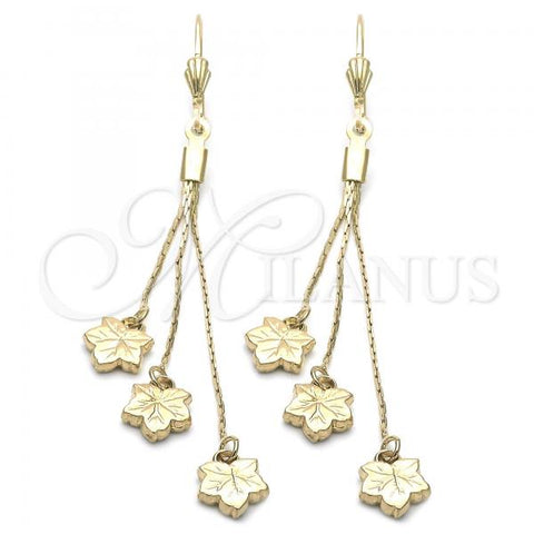 Oro Laminado Long Earring, Gold Filled Style Flower Design, Golden Finish, 5.109.002