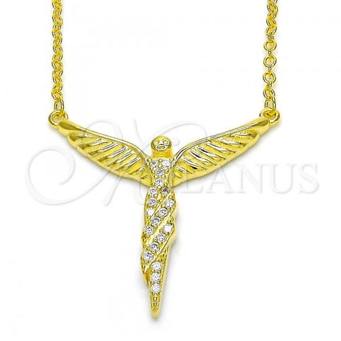 Sterling Silver Pendant Necklace, Angel Design, with White Micro Pave, Polished, Golden Finish, 04.336.0009.2.16