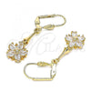 Oro Laminado Long Earring, Gold Filled Style Flower and Star Design, with White Cubic Zirconia, Polished, Golden Finish, 02.387.0051.1