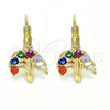 Oro Laminado Leverback Earring, Gold Filled Style Tree Design, with Multicolor Cubic Zirconia, Polished, Golden Finish, 02.210.0383.3