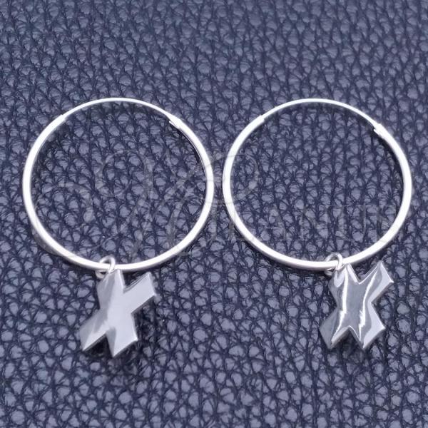 Sterling Silver Small Hoop, Cross Design, Polished, Silver Finish, 02.401.0011.25