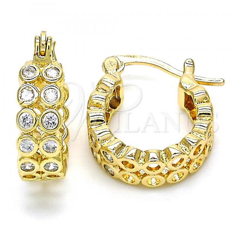Oro Laminado Small Hoop, Gold Filled Style with White Cubic Zirconia, Polished, Golden Finish, 02.210.0268.15
