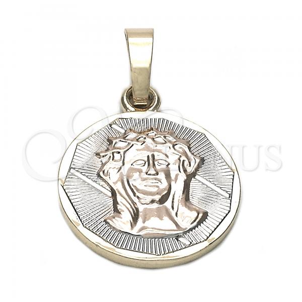 Oro Laminado Religious Pendant, Gold Filled Style Jesus Design, Diamond Cutting Finish, Tricolor, 05.163.0035.1