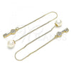 Oro Laminado Threader Earring, Gold Filled Style key Design, with White Micro Pave, Polished, Golden Finish, 02.210.0545