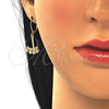 Oro Laminado Dangle Earring, Gold Filled Style with White Cubic Zirconia, Polished, Golden Finish, 02.09.0172