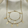 Oro Laminado Necklace and Bracelet, Gold Filled Style Guadalupe Design, Polished, Golden Finish, 06.63.0209