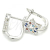 Sterling Silver Huggie Hoop, Star Design, with Multicolor Cubic Zirconia, Polished, Rhodium Finish, 02.186.0187.12