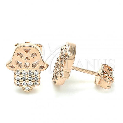 Sterling Silver Stud Earring, Hand of God Design, with White Cubic Zirconia, Polished, Rose Gold Finish, 02.336.0041.1