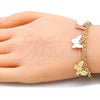 Oro Laminado Charm Bracelet, Gold Filled Style Butterfly Design, Diamond Cutting Finish, Tricolor, 03.351.0101.07