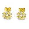Oro Laminado Stud Earring, Gold Filled Style with White Cubic Zirconia, Polished, Golden Finish, 02.210.0746