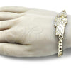 Oro Laminado Fancy Bracelet, Gold Filled Style San Judas and Pave Figaro Design, Polished, Golden Finish, 03.351.0163.08