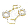 Oro Laminado Long Earring, Gold Filled Style with White Cubic Zirconia, Polished, Golden Finish, 02.387.0054